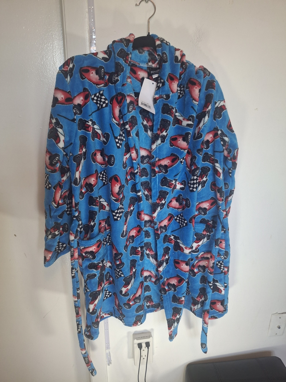 Kids Blue Plush Racing Car One-Piece Robe - Picture 5 of 7